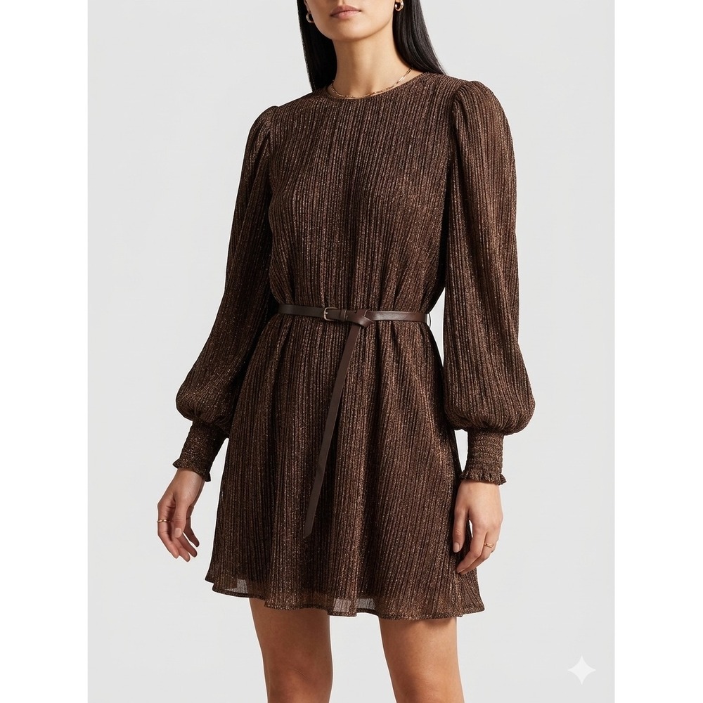 Flying Tomato Bronze Metallic Boho Indie Fairy Mini Long Sleeve‎ Belted L